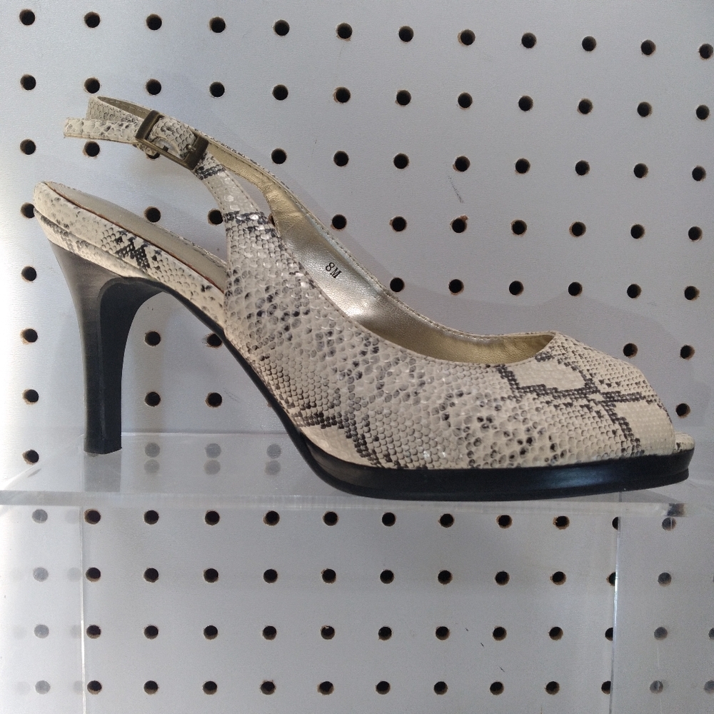 Laura Ashley Women's Snakeskin  Sandals Slingback Peep-toe 3.5" High Heel Pump